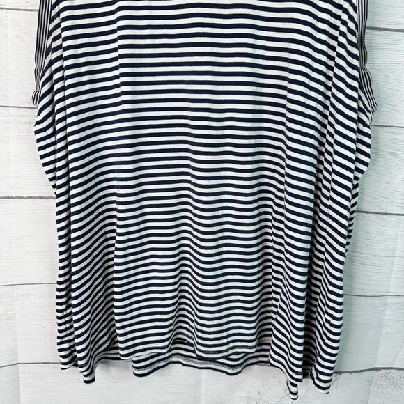 J Jill Womens size XL Pima Back Pleat Tank Top Nautical Striped - Picture 4 of 9